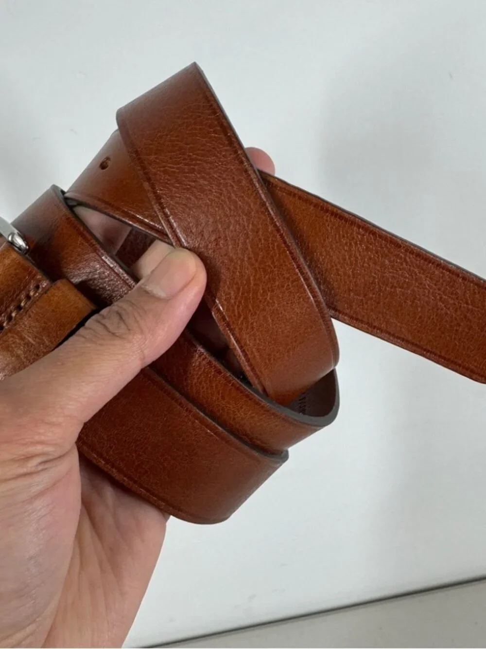 Swedish Leather Belt Brown Genuine Leather Silver Buckle Classic